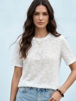 Outzidr - White Short Sleeve Crew Neck Top