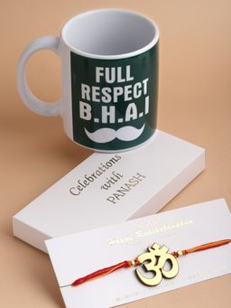 PANASH - Men Gold-Toned Handcrafted Om Rakhi With Mug Chocolate