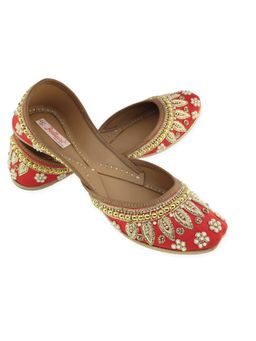 fulkari - Pearl Red Gold Leather Juttis