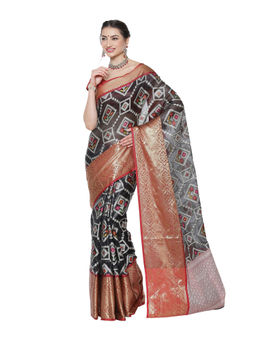 Banarasi Silk Works - Black Katan Silk Meena Ikat Patola Pattu Border Saree with Unstitched Blouse