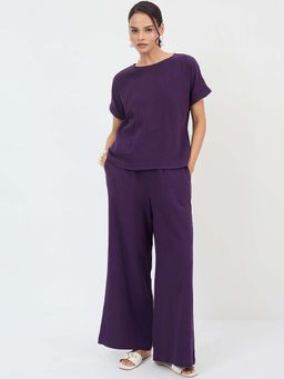 Femmella - Purple Solid Relaxed Co-Ord Set