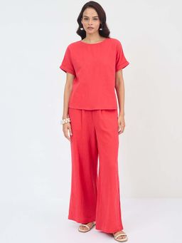 Femmella - Red Solid Relaxed Co-Ord Set