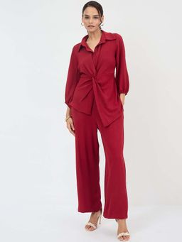 Femmella - Maroon Solid Co-Ord Set