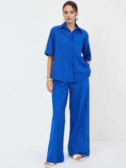 Femmella - Blue Solid Relaxed Co-Ord Set