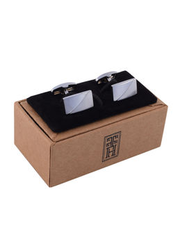 The Tie Hub - Silver Rectangular Cross Line Cufflinks