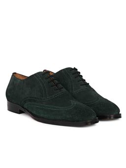 Saint G - Vincenzo Suede Green Leather Square Toe Lace Up Decor Shoes
