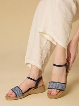 Inc.5 - Women Navy Blue Ethnic Embellished Open Toe Sandals