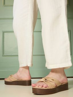 Inc.5 - Women Beige Party Wear Solid Open Toe Wedges