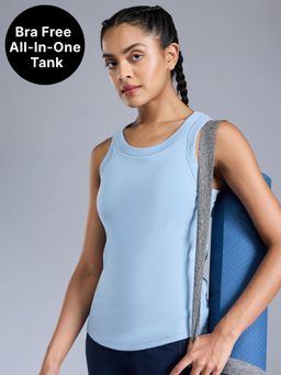 Kica - Cotton Rib Built-In Bra Tank Top for Everyday Comfort & Support KIC004 Blue