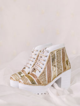 The Saree Sneakers - Shades of Gold Lace Up Boots