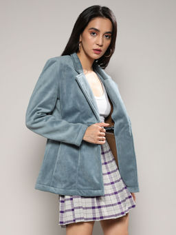 Campus Sutra - Women Prussian Blue Structured Single-Breasted Blazer