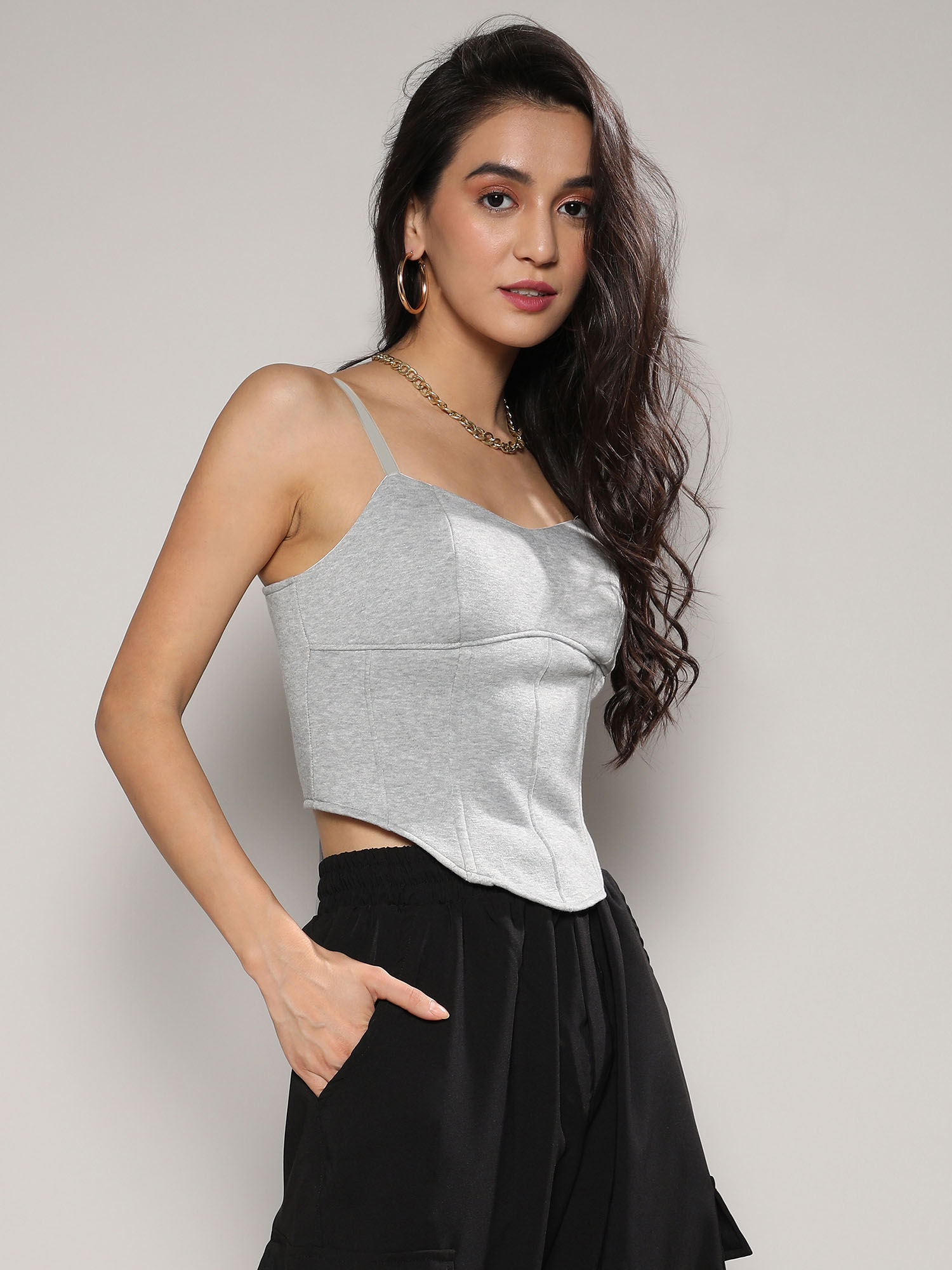 Buy PINACOLADA Women Light Grey Corset Top with Ultra Cropped