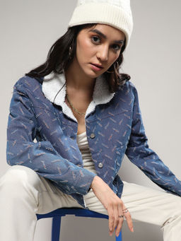 Campus Sutra - Women Blue Clustered Distress Denim Jacket