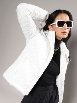 Campus Sutra - Women Powder White Buffalo Quilted Puffer Jacket