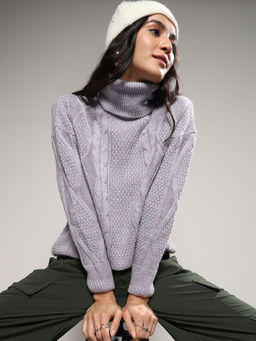 Campus Sutra - Women Moon Grey Cable Knit Sweater