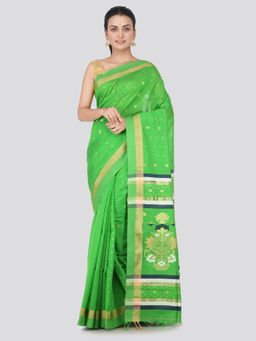 PinkLoom - Women's Cotton Silk Saree With Unstitched Blouse Piece,Green