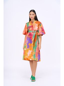 Siddhartha Bansal - Multi-Colour Floral Escape Dress with Belt (Set of 2)