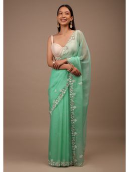 KALKI FASHION - Sea Green Saree In Organza with Sequin Work with Unstitched Blouse