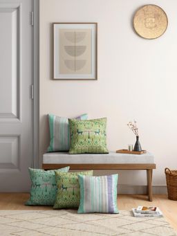 India Circus by Krsnaa Mehta - Geometrical Deer'S Blended Velvet Cushion Cover Set Of 5