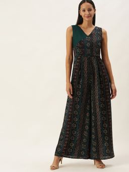 Ethnovog - Ready to Wear Blue Printed Viscose Angrakha Style Jumpsuit