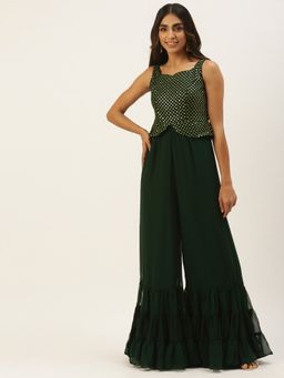 Ethnovog - Ready to Wear Green Georgette Sequins Jumpsuit
