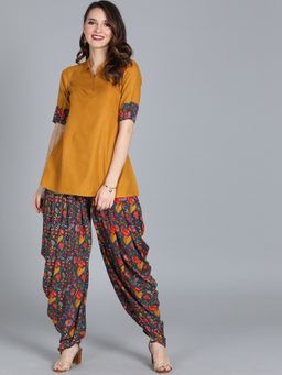 Ethnovog - Ready to Wear Blue Printed Rayon Kurta with Dhoti (Set of 2)