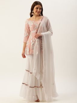 Ethnovog - Ready to Wear Pink Peplum Top with Sharara and Dupatta (Set of 3)