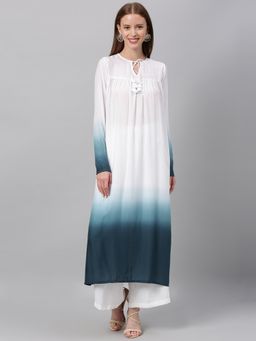 Ethnovog - Ready to Wear Teal Modal Ombre Gathers Kurta