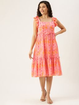 Ethnovog - Ready to Wear Multicolored Digital Printed Shibori Tiered Dress