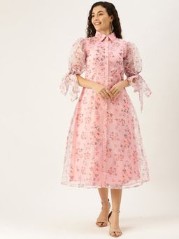 Ethnovog - Ready to Wear Pink Digital Printed Organza Dress