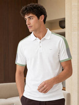 Nobero - Men Regular Fit Colorblock White Polo T-Shirt