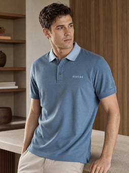 Nobero - Men Regular Fit Solid Blue Polo T-Shirt