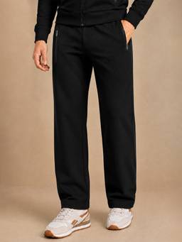 Van Heusen - Men Black Terry Wide Leg Track Pant with Functional Pockets