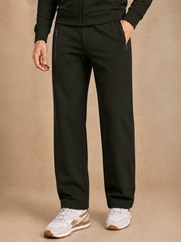 Van Heusen - Men Green Soft Terry Wide Leg Track Pant with Functional Pockets