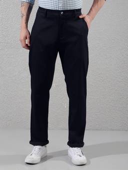 CRIMSOUNE CLUB - Men Navy Blue Solid Trousers