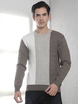 CRIMSOUNE CLUB - Men Brown Jacquard Acrylic Sweater