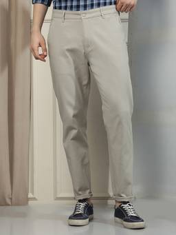 CRIMSOUNE CLUB - Men Khaki Cotton Stretchable Dobby Trousers
