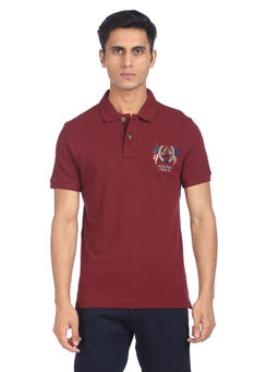 U.S. POLO ASSN. - Men Maroon Cotton Solid Polo Shirt