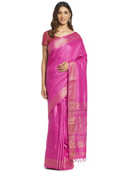 Fabindia - Magenta Butta Silk Saree