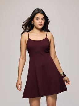 Twenty Dresses by Nykaa Fashion - Wine Scoop Neck Cut And Sew Panel Strappy Mini Dress