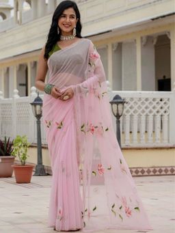 Pretty Pallu - Pink Cutdana Work Saree without Blouse
