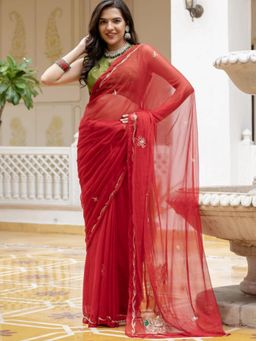 Pretty Pallu - Red Royal Aari Saree without Blouse
