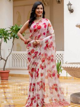 Pretty Pallu - Crystal White Cutdana Saree without Blouse