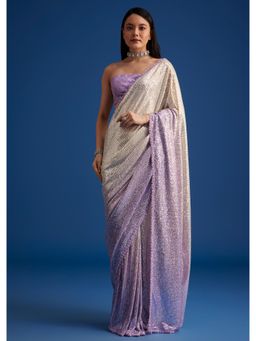 KALKI FASHION - Lavender Purple Ombre Sequins Saree with An Embellished Border with Unstitched Blouse
