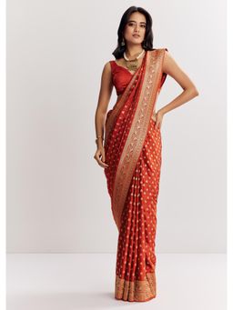 KALKI FASHION - Rust Orange Dola Silk Saree with Butti And Woven Border with Unstitched Blouse