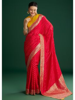 KALKI FASHION - Red Dola Silk Saree with Butti And Floral Woven Border with Unstitched Blouse