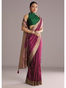 KALKI FASHION - Purple Dola Silk Saree with Butti Work And Floral Border with Unstitched Blouse