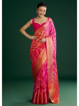 KALKI FASHION - Pink Dola Silk Saree with Zari Woven Border with Unstitched Blouse