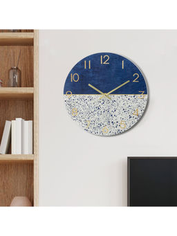HomeTown - Aeon Terrazzo Print Glass Wall Clock Indigo And White Diameter 30Cm