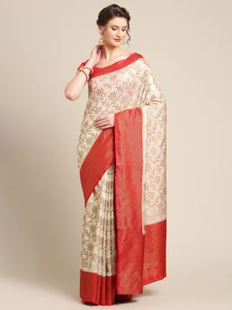 Banarasi Silk Works - Dupion Woven Saree Beige with Unstitched Blouse